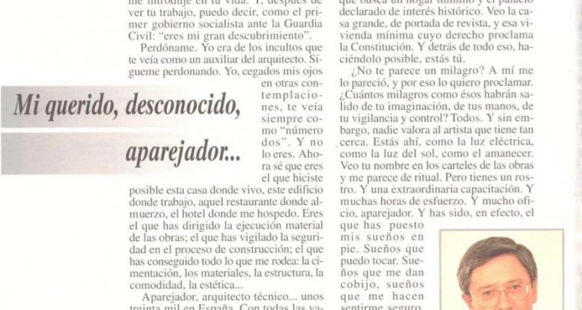 “Mi querido, desconocido, aparejador…”: Un emotivo homenaje de Fernando Ónega a nuestra profesión