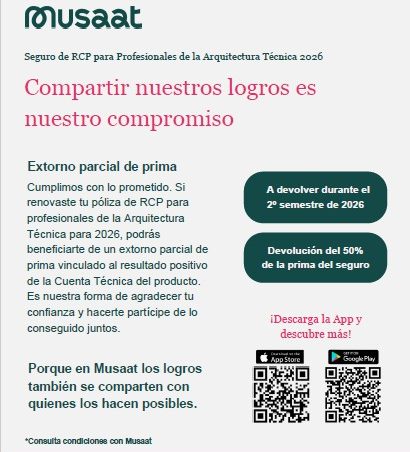 Musaat hace realidad el extorno: devolverá el 50% de la prima del seguro de RCP para Profesionales de la Arquitectura Técnica